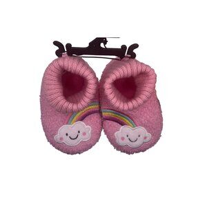 Pink Toddler Fuzzy Booties With Rainbow & Cloud Embroidery Warm & Cozy Design Fo